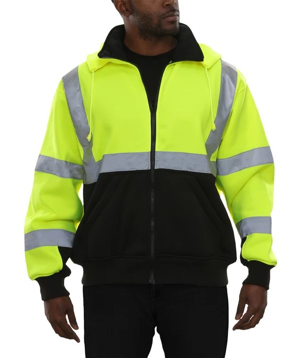 Hi-Vis Zip Up Safety Hoodie - Removable Hood