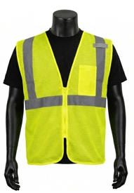 Hi-Viz Safety Vest, Zippered Mesh, ANSI Type R Class 2